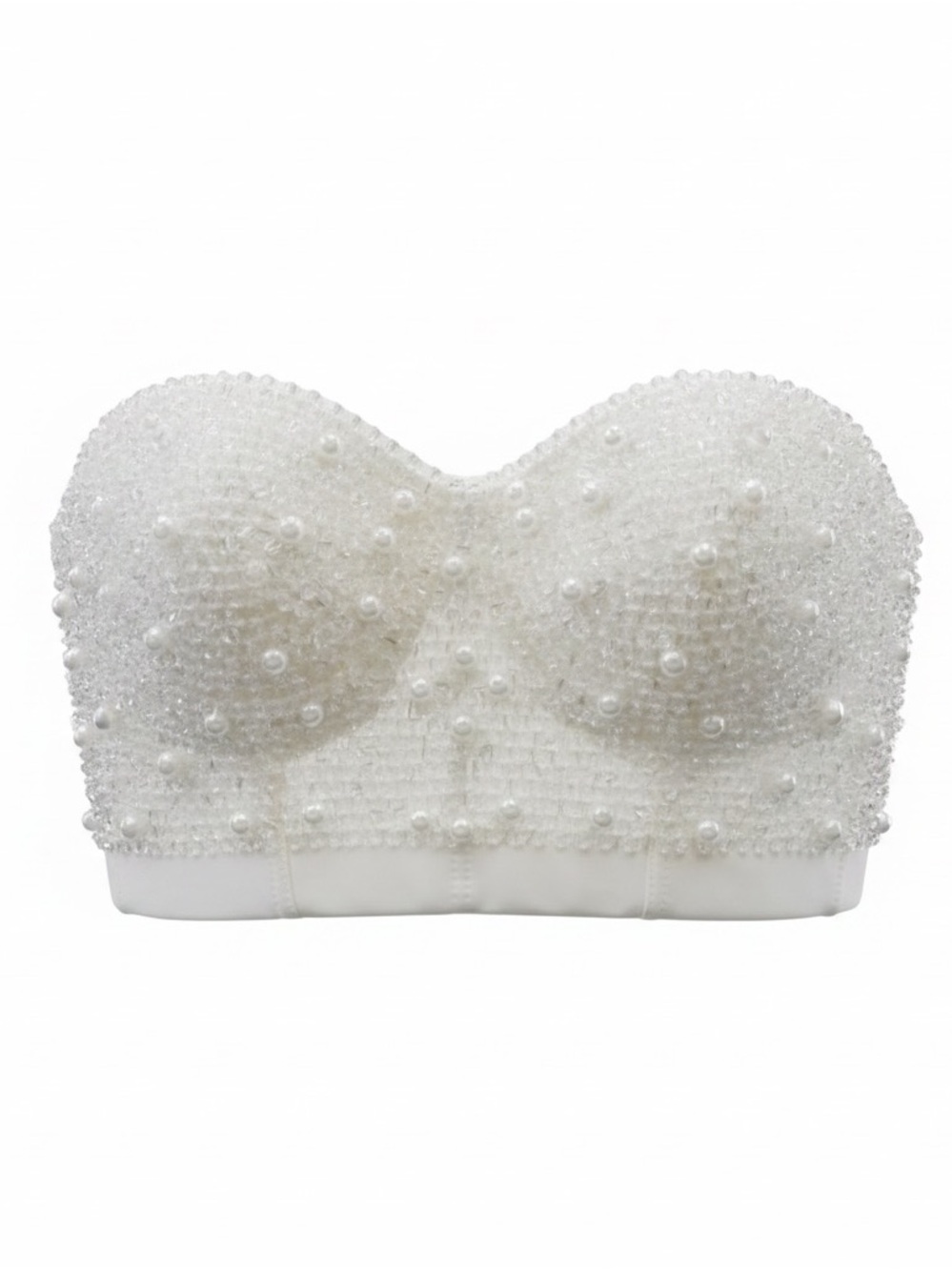 Strapless Pearl & Beaded Bustier Bra in Ivory